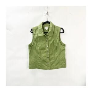 2/$30 Christopher & Banks Stretch Cotton Blend  Vest Green Size L Women Utility
